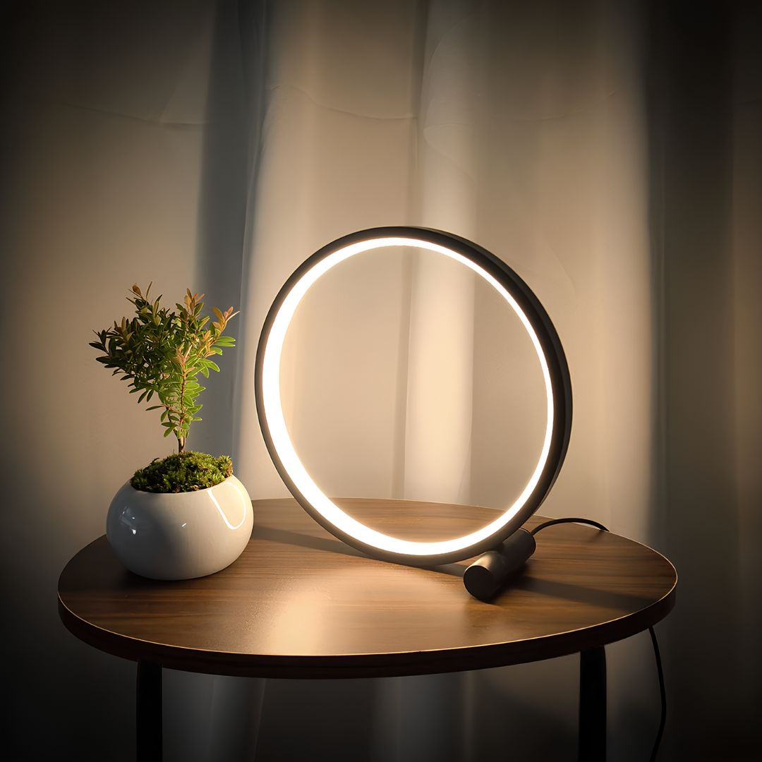 Modern halo bedside lamp, dimmable, view 1