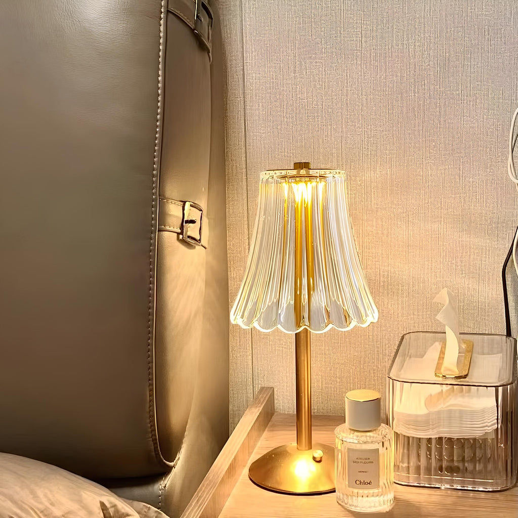 Gold cordless table lamp, crystal shade, view 9
