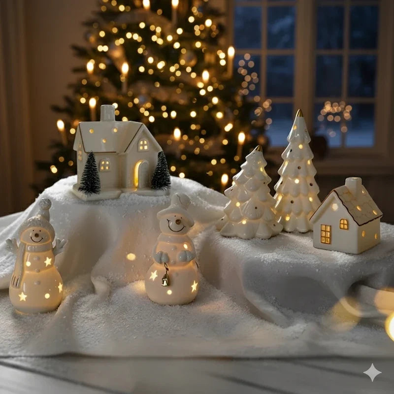 Ceramic Christmas village set, light up, view 6