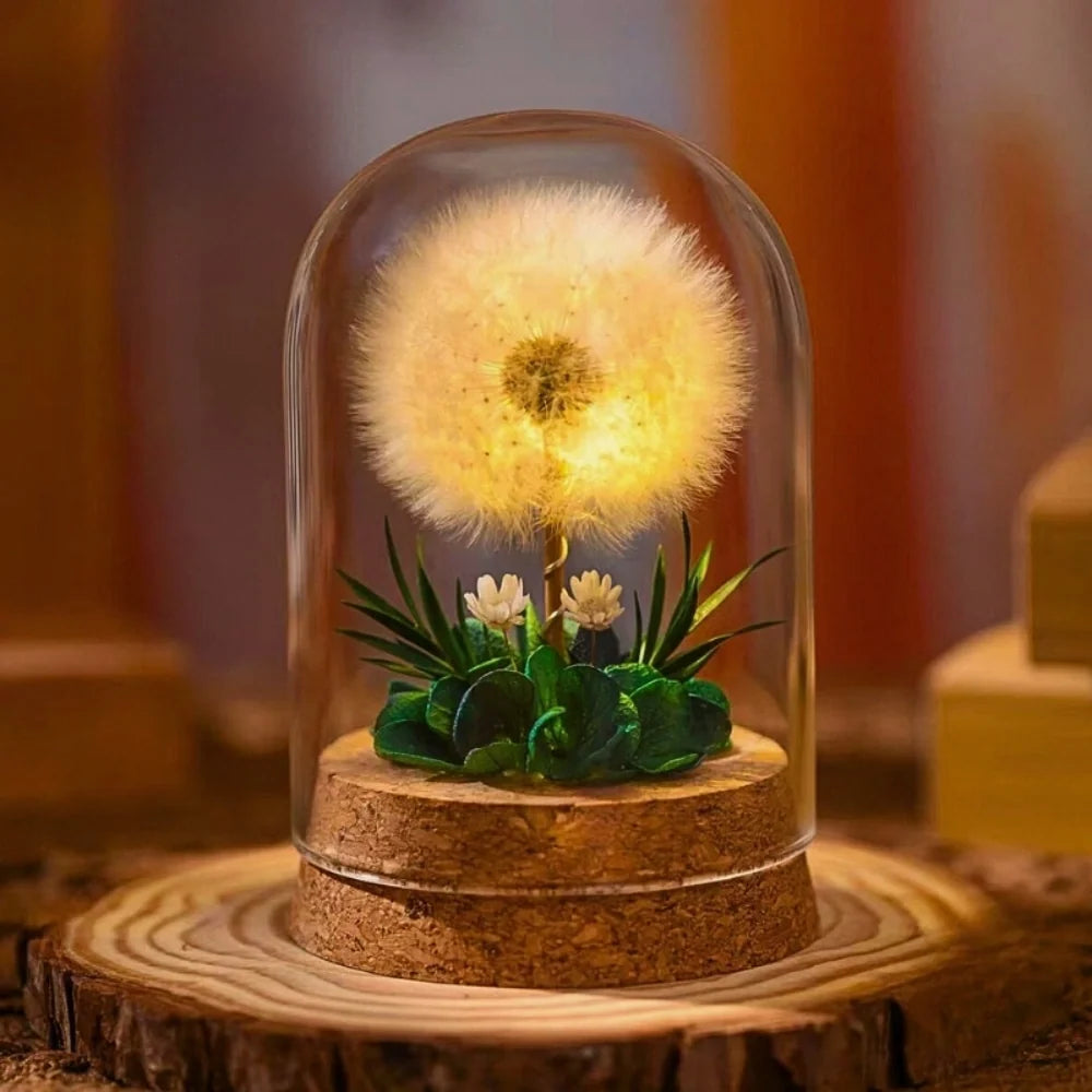 Dried flower night light, glass dome, view 4