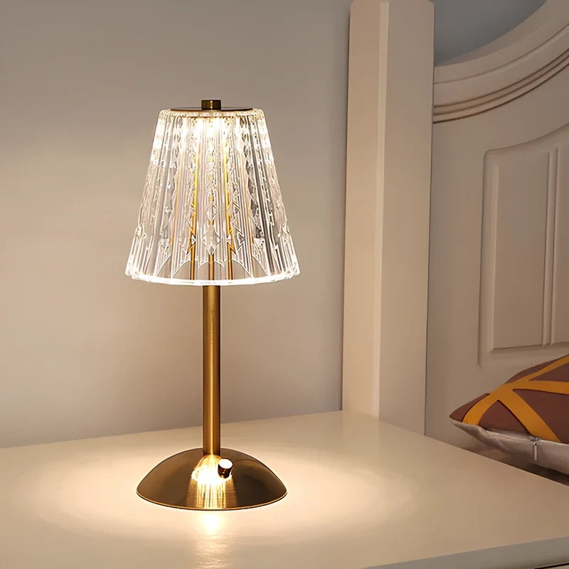 Gold cordless table lamp, crystal shade, view 11